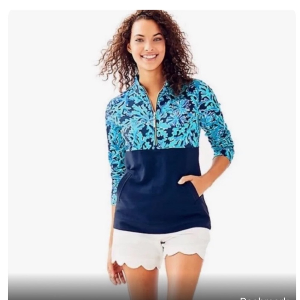 NWT Lilly Pulitzer Asher Popover Top IN TOO DEEP Bright Navy, XXS - Picture 2 of 5